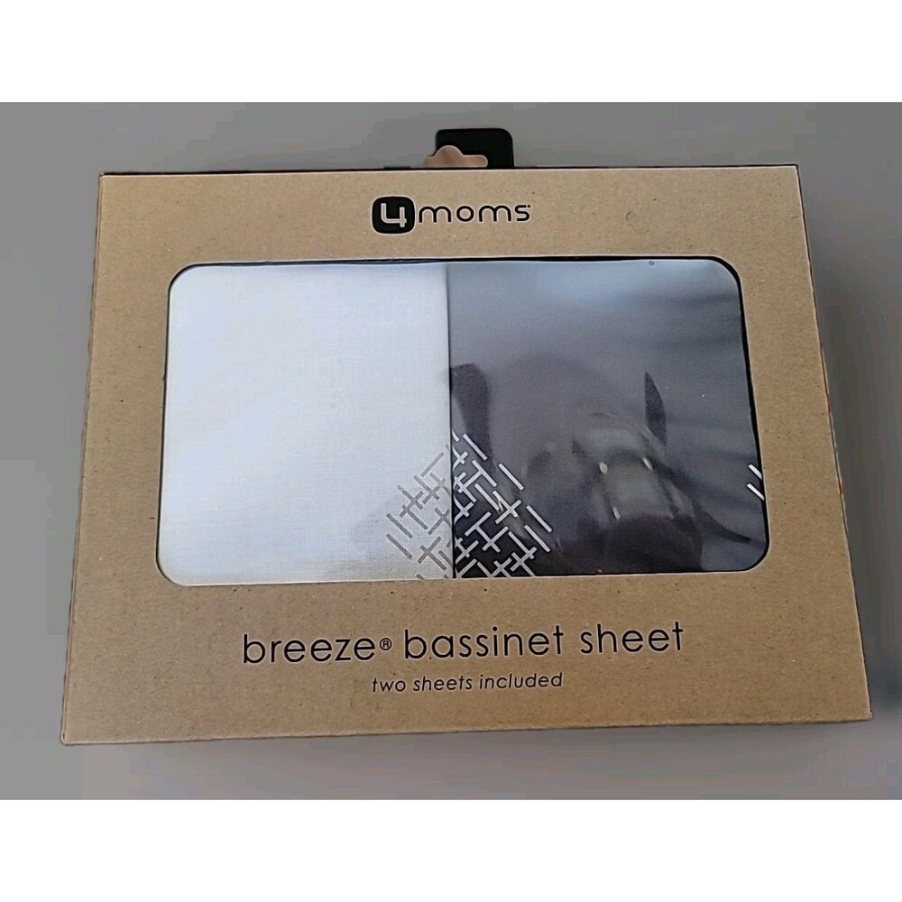 4moms Breeze Bassinets Sheets  2-PACK new 100% Cotton 2000969 White And Grey
